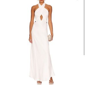 Bardot wyn satin halter dress